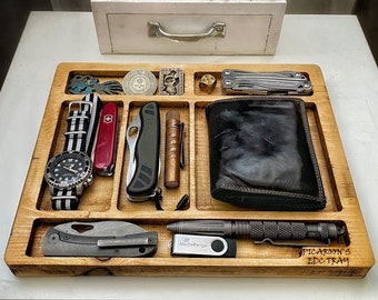 EDC Dump Tray - Wood And Steel Valet tray for all of your edc items - by Picaroon Tools - EDC organizer nightstand