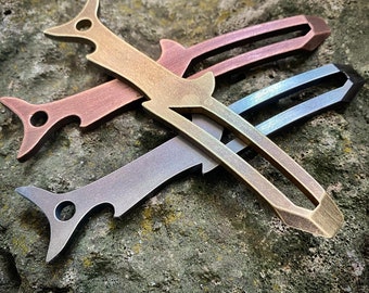 Shark-o-Pry by Picaroon - edc prybar steel, copper, brass, titanium - bottle opener