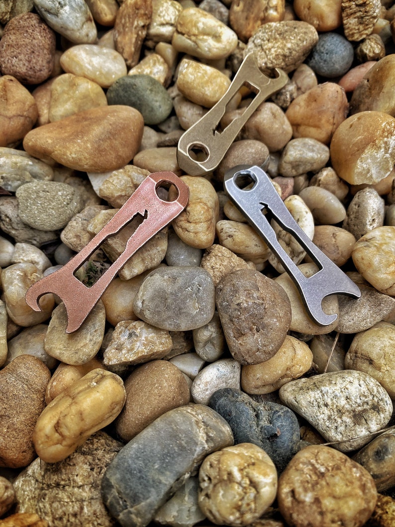 Skeleton Finger EDC Keychain multitool, bottle opener, key tool, prybar Steel, Brass or Copper Copper