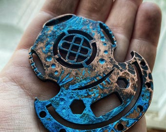 Deep Sea Explorer EDC-multitool – piratenflesopener, staal, koper, messing, titanium, duikhelm