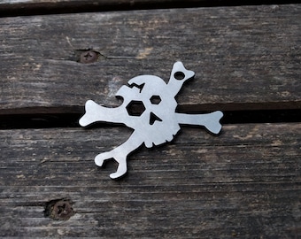 The Cracked Skull - EDC-sleutelhanger multitool, flesopener, sleutelinstrument (staal, messing, koper of titanium)
