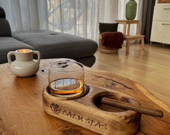 Calm Seas - Wood Cigar Rest Tray / Glass Holder - dessous de verre, cendrier à cigares, plateau en bois, porte-cigares, whisky, verre à bourbon par Picaroon