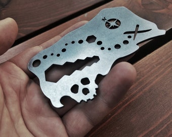 Treasure Hunt-kaart: flesopener, EDC, koevoet, portemonneetool (staal, messing, koper of titanium)