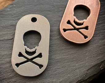 Pirate Skull Dogtag – koper, staal, staal, messing Worry Stone EDC