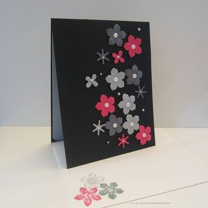 Leere Karte, Gelegenheit alle Freundschafts-Karte, Karte, denken Sie Karte, Dankeschön-Karte, floral-Karte, Rosa & grau Blumen, Kunstperlen,