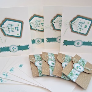 Just For You Card Set with Gift Card Holder, Set of 4, floral card, friendship card, just because card, embellished card, hand stamped,