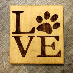 Love Paw Print Wood Sign | Laser Engraved Pet Decor