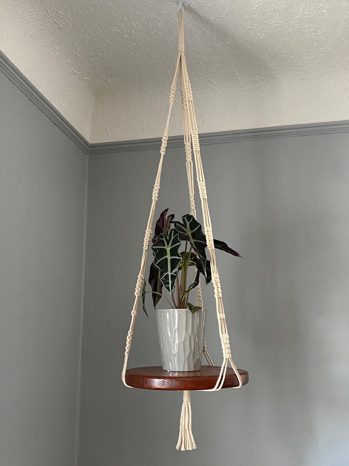 Macrame Hanging Round Shelf Etsy