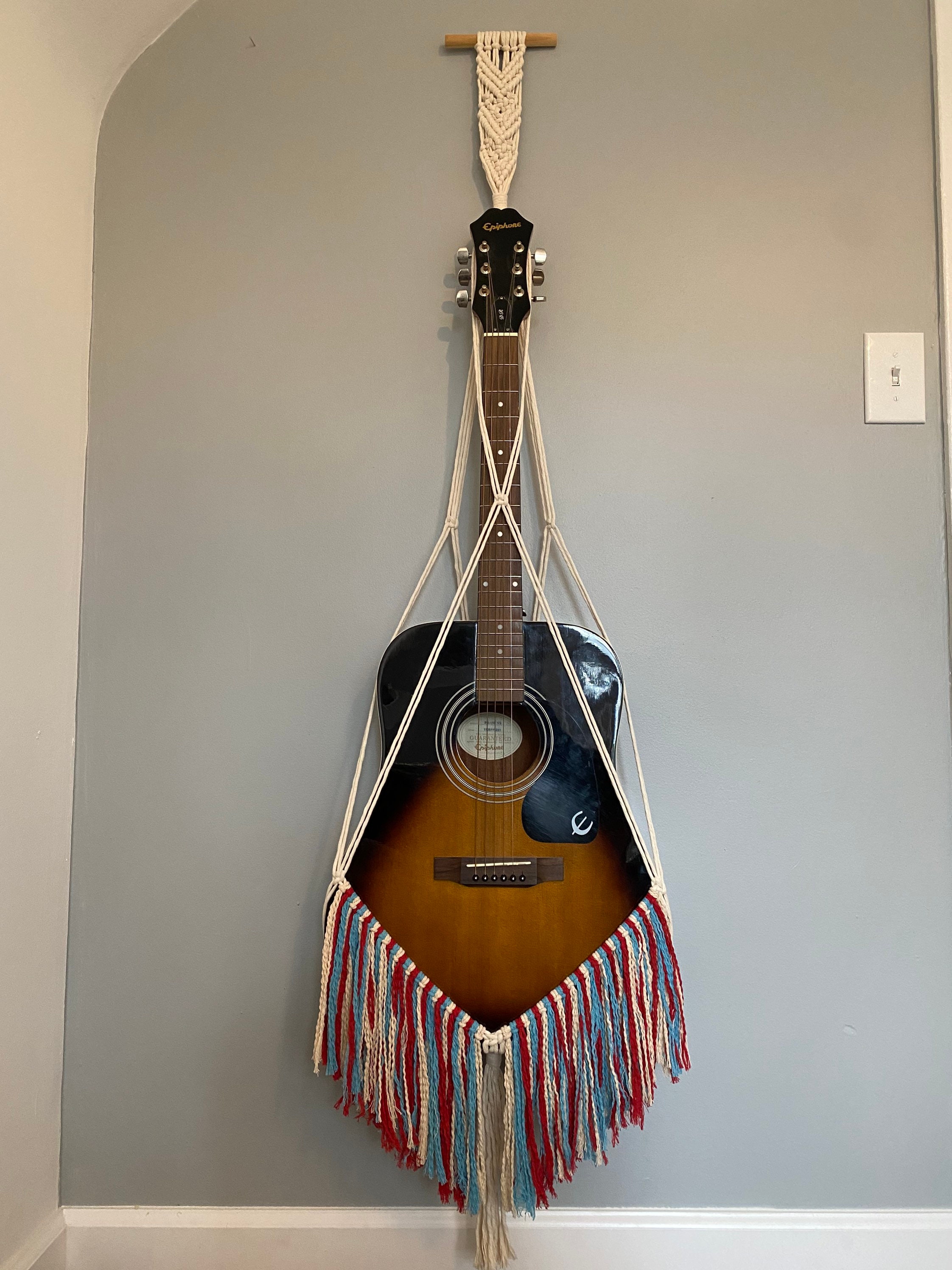 Red, White & Blue Macrame Guitar Hanger - Etsy
