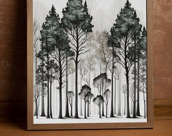 Canvas wall picture in oak frame - forest picture - DIN A4 - wall decoration - picture frame oak wood