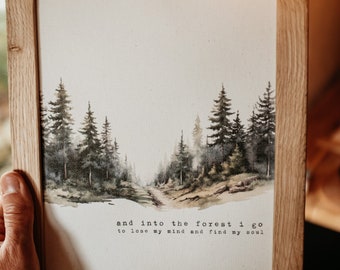 Canvas wall picture in oak frame - forest picture - DIN A4