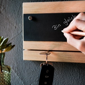 Key rack made of oak wood, with chalk pen, key rack, magnetic board, present for moving in, key board, key holder