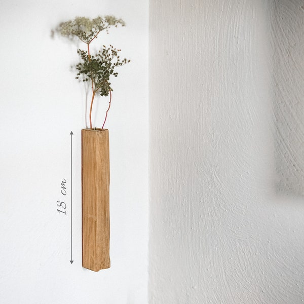 Holzvase selbstklebend • Wanddeko  •  Wandvase  •  Trockenblumen  •  Wandtasche • Eichenholz Vase  • Hängevase  • Wohndeko • Wanddekoration