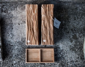 peppermill and saltmill made of oak wood, spice mill, salt pepper grinder, reclaimed wood - rustic - heavily brushed