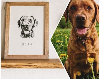 Your own portrait of your pet on canvas - handmade frame in oak wood