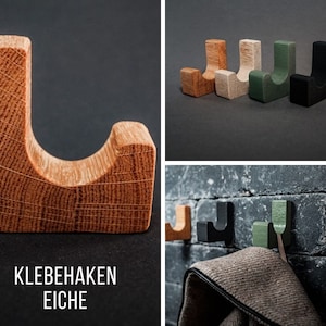 Wandhaken Eiche / Klebehaken / Wandhaken rund ohne bohren / für Handtücher / Kleiderhaken / Haken für Tasche, Mantel oder Jacke Bild 3