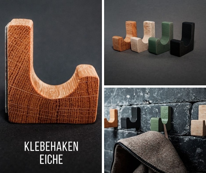 Wandhaken Eiche / Klebehaken / Wandhaken rund ohne bohren / für Handtücher / Kleiderhaken / Haken für Tasche, Mantel oder Jacke Bild 3