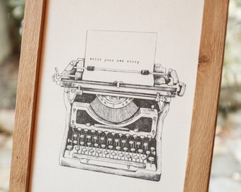 Canvas wall picture in oak frame - typewriter - DIN A4