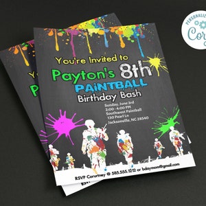 Paintball Invitation Birthday Invites Editable Digital Customized Birthday Invitation| Download Printable Invitation | Instant Download