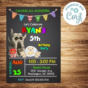 Monster Party Theme Party Invitation Customized Birthday Invitation| Monster Theme Invite | Sports Birthday Invitation | Instant Download