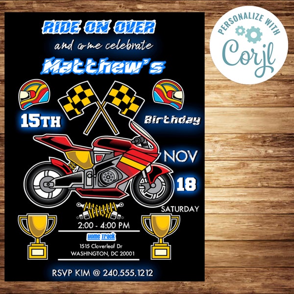 Motorcycle Theme Birthday Invitation - Etsy