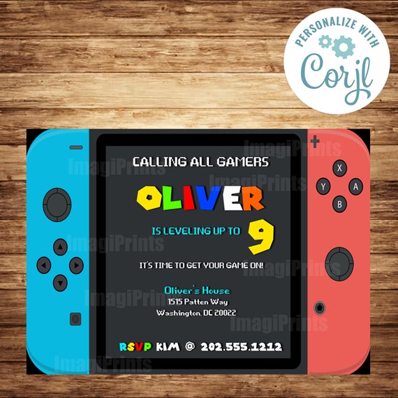 Editable Gamer decor Download Printable Invite Birthday Invitation ...