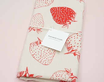 Strawberries Natural Kitchen Towel - Fruit, Kitchen Decor, Screen-printed Tea Towel, Housewarming Gift, Birthday Gift, Home Decor