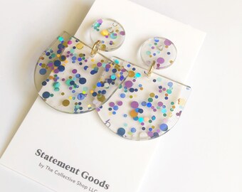 Olympia Glitter Earrings - Resin Earrings - Party Earrings, Mardi Gras, Carnival, New Orleans, Gift, Colorful Earrings