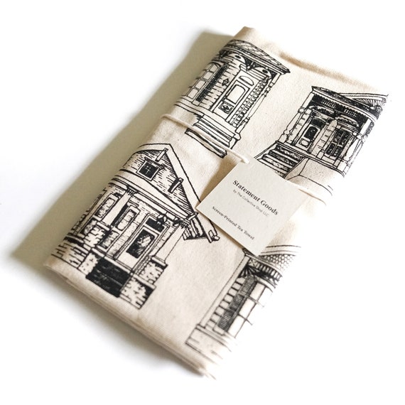 New Orleans Homes Kitchen Towel: Screen-Printed Cotton Tea Towel