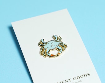 Blue Crab Enamel Pin: Gold Plated Seafood Gift