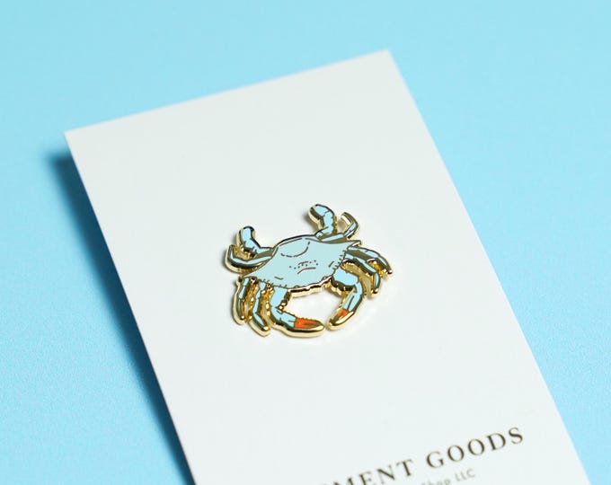 Blue Crab Enamel Pin: Gold Plated Seafood Gift