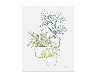 Three Potted Plants Art Print - Plant Art, Plant illustration, Nature Art, Dining Room, Wall Decor, Home Decor, Housewarming Gift, Gift