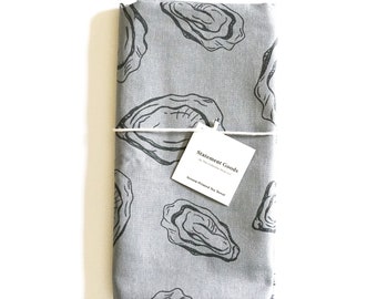 Oysters Gray Kitchen Towel: Screen-Printed Seafood Decor