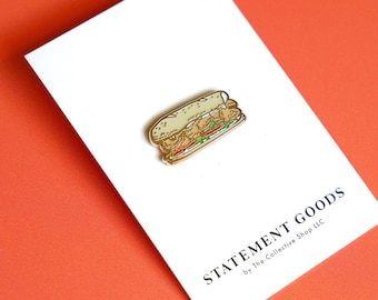 Gold Plated Po-Boy Enamel Pin: New Orleans and Louisiana Souvenir