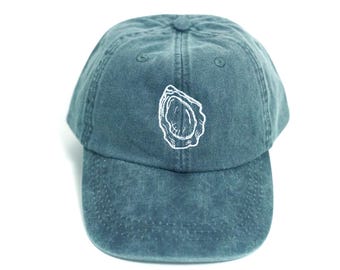 Oyster Embroidered Hat, Garment-Washed Navy Cotton Twill Cap