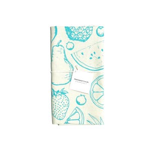 Turquoise Fruit Illustrated Kitchen Towel - Kitchen Decor, Screen-printed Tea Towel, Housewarming Gift, Birthday Gift, Home Decor