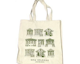 New Orleans Homes Canvas Tote Bag: 100% Cotton, Reinforced Handles
