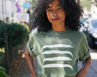 Four Gators T-Shirt: Military Green Comfort Colors Tee, New Orleans NOLA