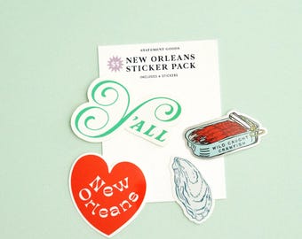 New Orleans Sticker Pack: Y'all, Oyster, Crawfish, Heart - 4 Pack
