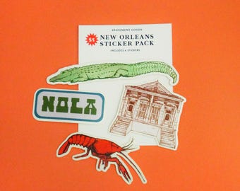 New Orleans Red Sticker Pack - Alligator, Crawfish, Double Shotgun House, Vintage Nola