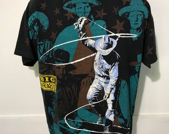 Vintage 1992 All Over Print Big West Cowboy Tee by Wild Oats XL