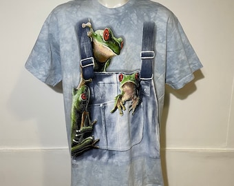 Vintage Tie Dye Frog Overalls Tee XL