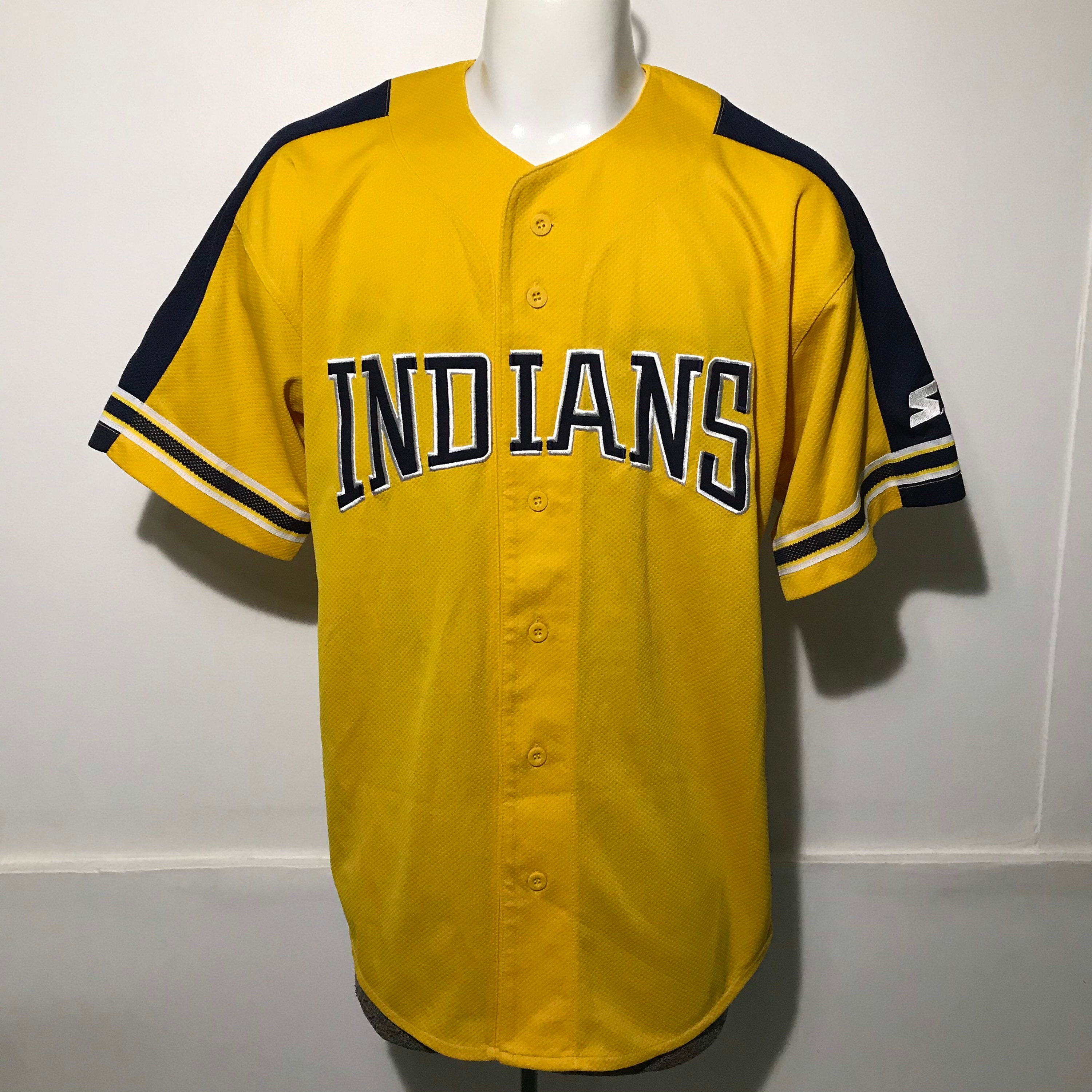 Vintage Starter Cleveland Indians Pinstripe MLB Baseball Jersey Size XL