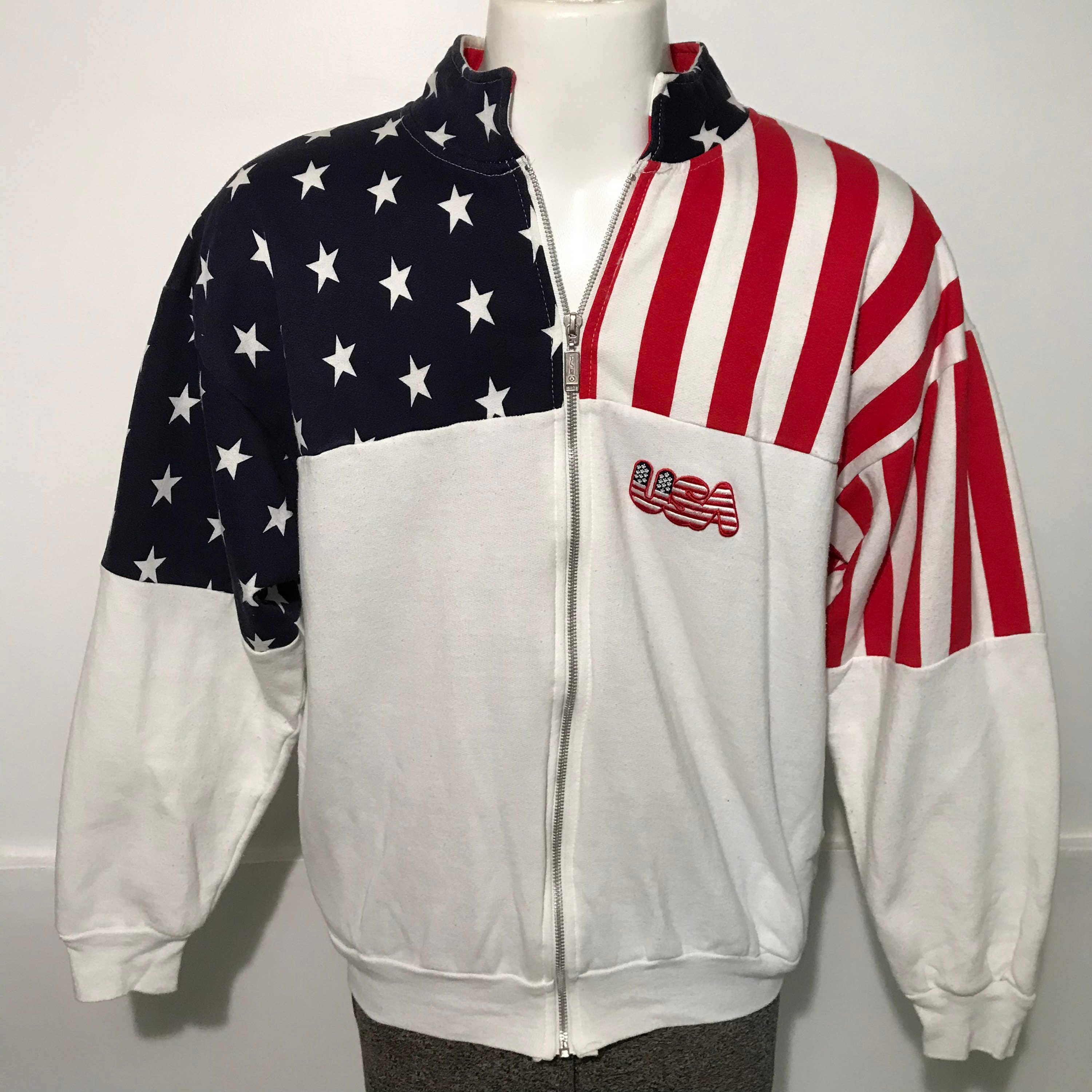 Vintage American Flag USA Zip Up Sweatshirt M