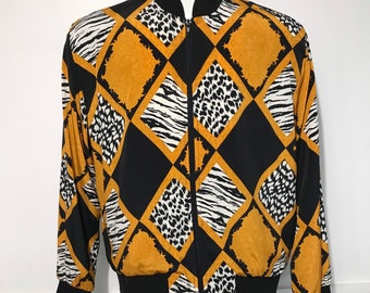 Chaqueta Estampado Animal Estilo Seda Vintage M