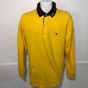 Vintage Tommy Hilfiger Flag Spell Out Long Sleeve Pullover Polo XL