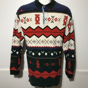 Vintage Chaps Ralph Lauren Long Sleeve Print Polo M