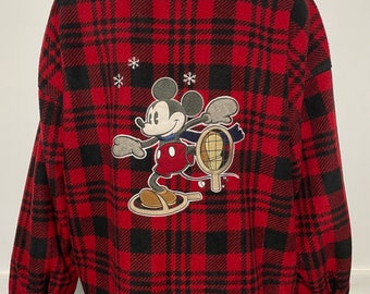 Vintage Mickey Mouse Fleece Plaid Flannel Adventure Ahead Jacket XXL