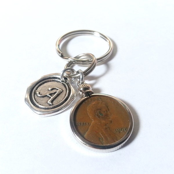 Penny Key Chain Birthday Key Chain Birth Year Birthdate Coin Bezel Charms Birthday Anniversary Reunion 30th 40th 50th Keychain Keyring