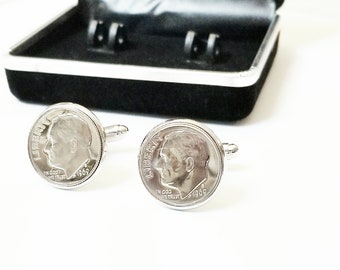 Gift Boxed 50th Birthday 1970 Anniversary American Dime Coin Cufflinks